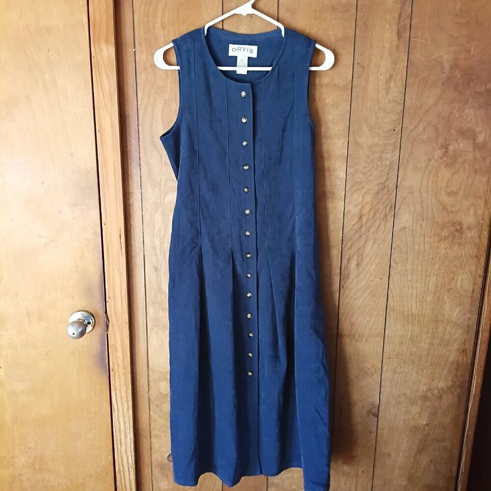 Orvis Blue Button Front Maxi Dress Size 6P Petite Sleeveless Ankle Length